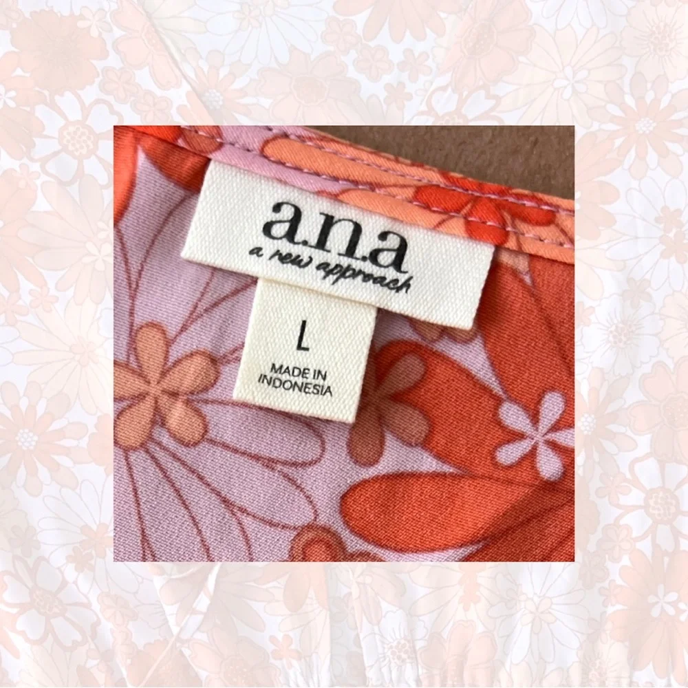 a.n.a Orange Floral Lace-Up Blouse - Picture 2 of 4